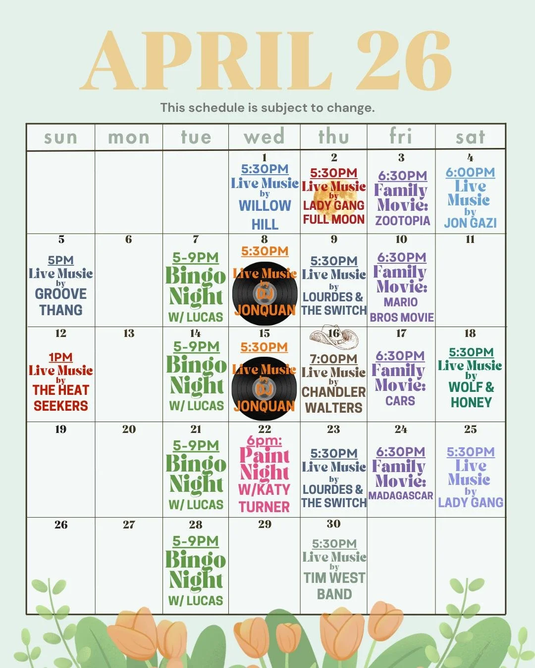 A P R I L is here, and it&rsquo;s bringing a fun lineup! We can&rsquo;t wait to see you at The Shack 😉