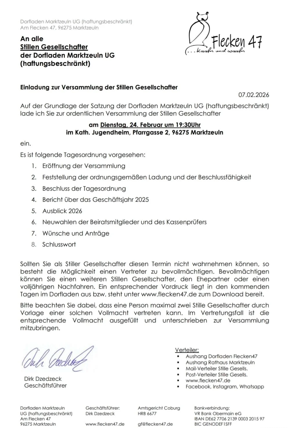 Gesellschafterversammlung der Stillen Gesellschafter