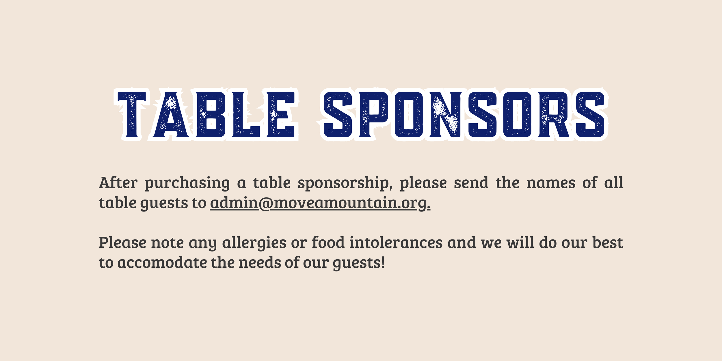 Table sponsorship information with guest name submission instructions and allergy accommodation notice