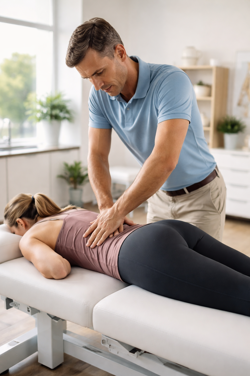 Chiropractor adjusting lower back pain