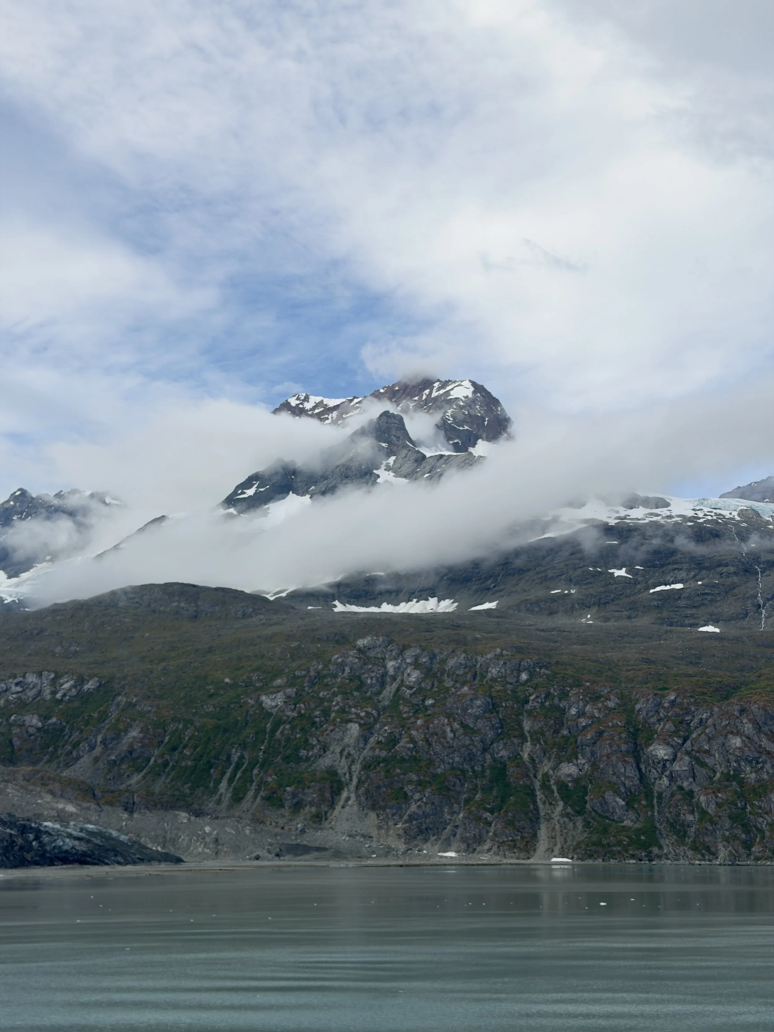  Our first sighting of snow capped mountains in Glacier Bay National Park 