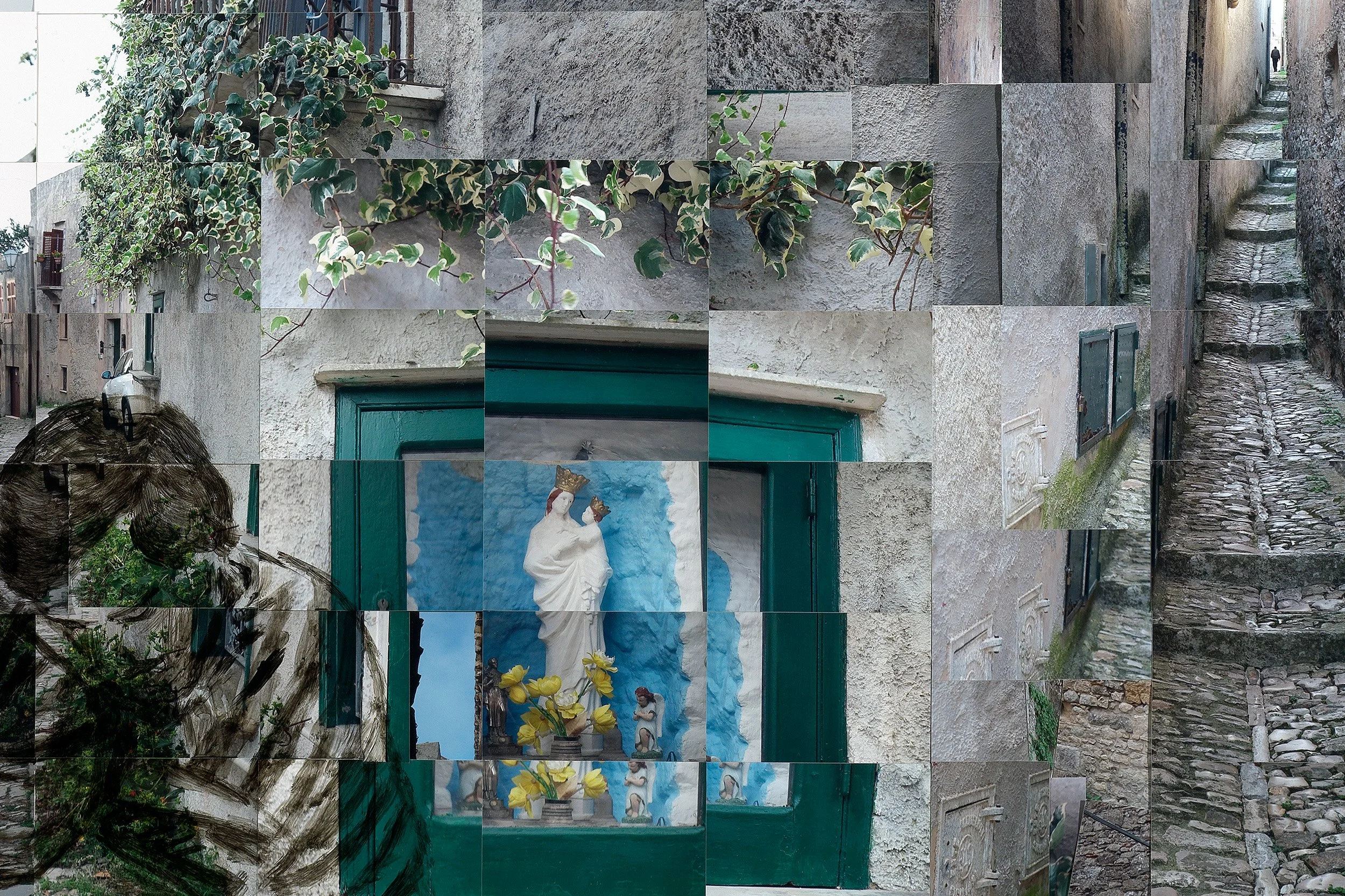 The Wail (detail), 2020
Erice, Sicily
Acrylic and transfers on photocollage
76 x 65 in