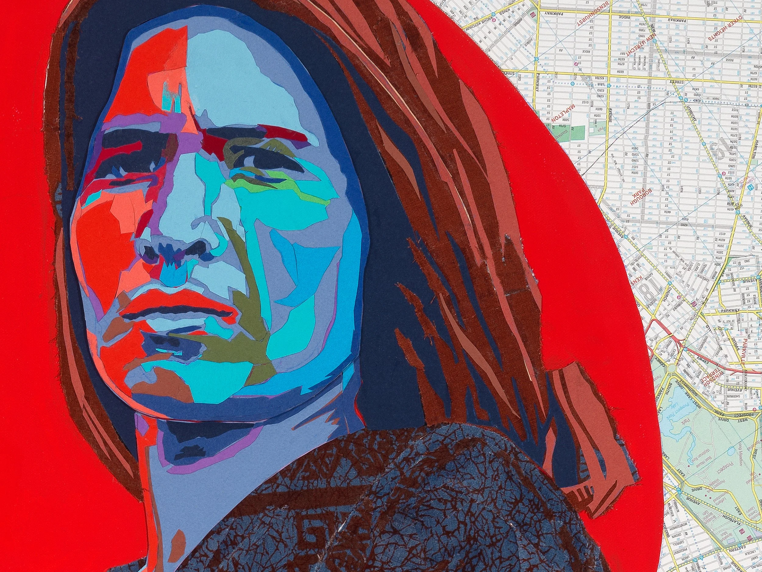 Woman in the Fields (detail), 2022
Paper, fabric, acrylic, cardboard on canvas
48 x 36 in