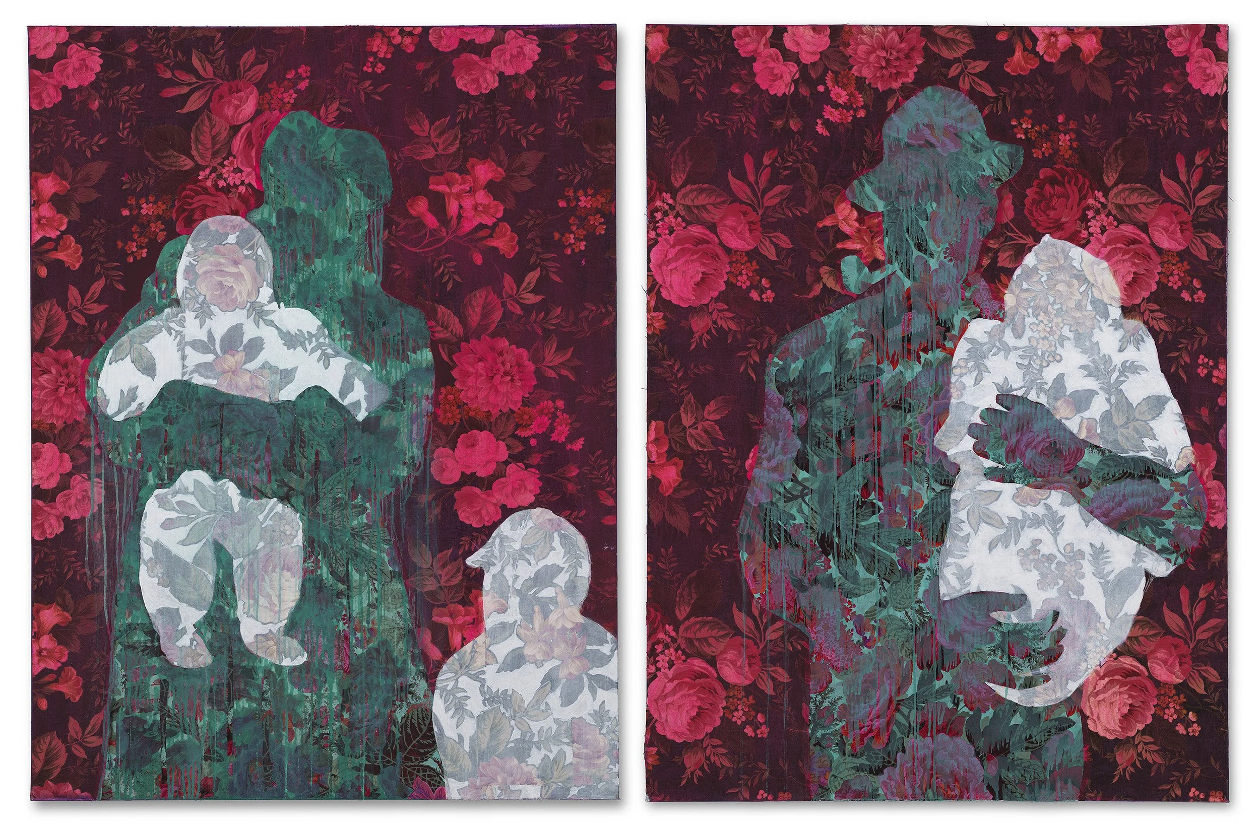 Memories of Grace and Angelo (diptych), 2025
Acrylic and fabric on canvas
48 x 72 in