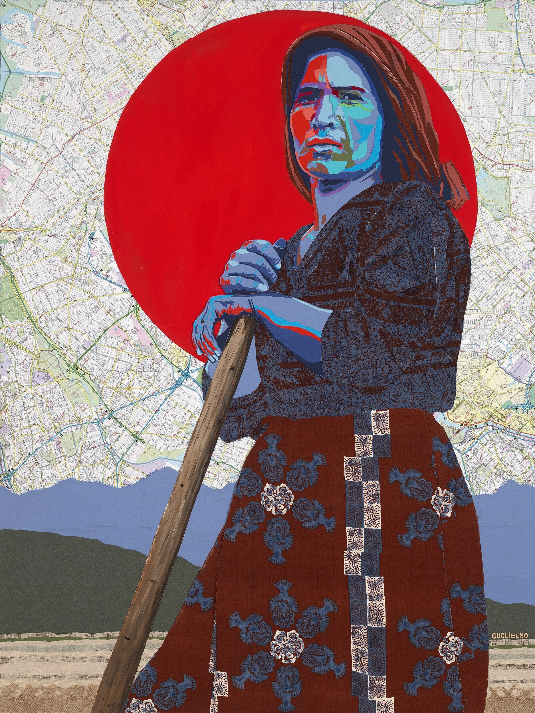 Woman in the Fields, 2022
Paper, fabric, acrylic, cardboard on canvas
48 x 36 in