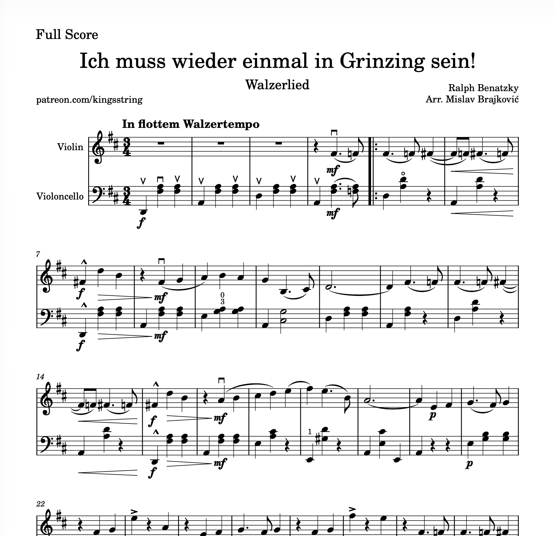 Screenshot Ich muss wieder einmal in Grinzing sein! for Violin & Cello by Ralph Benatzky.png