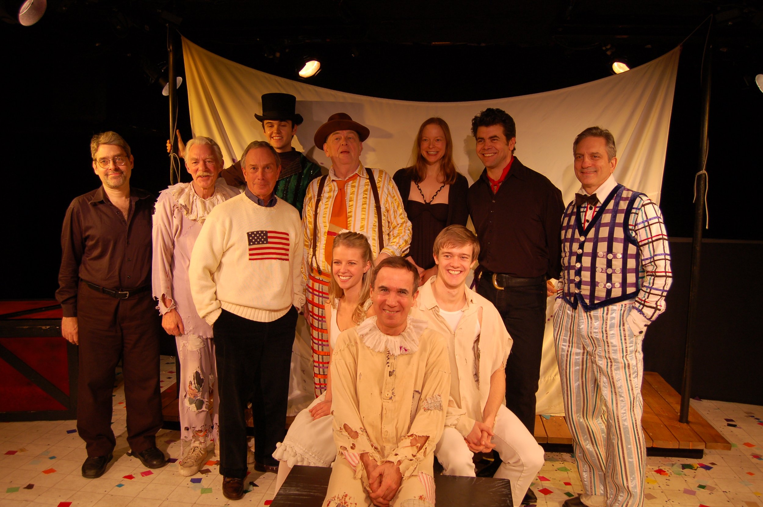 Mayor Michael Bloomberg joins the cast of The Fantasticks at a performance on New Year's Eve, 2007. (Photo: James Edstrom)