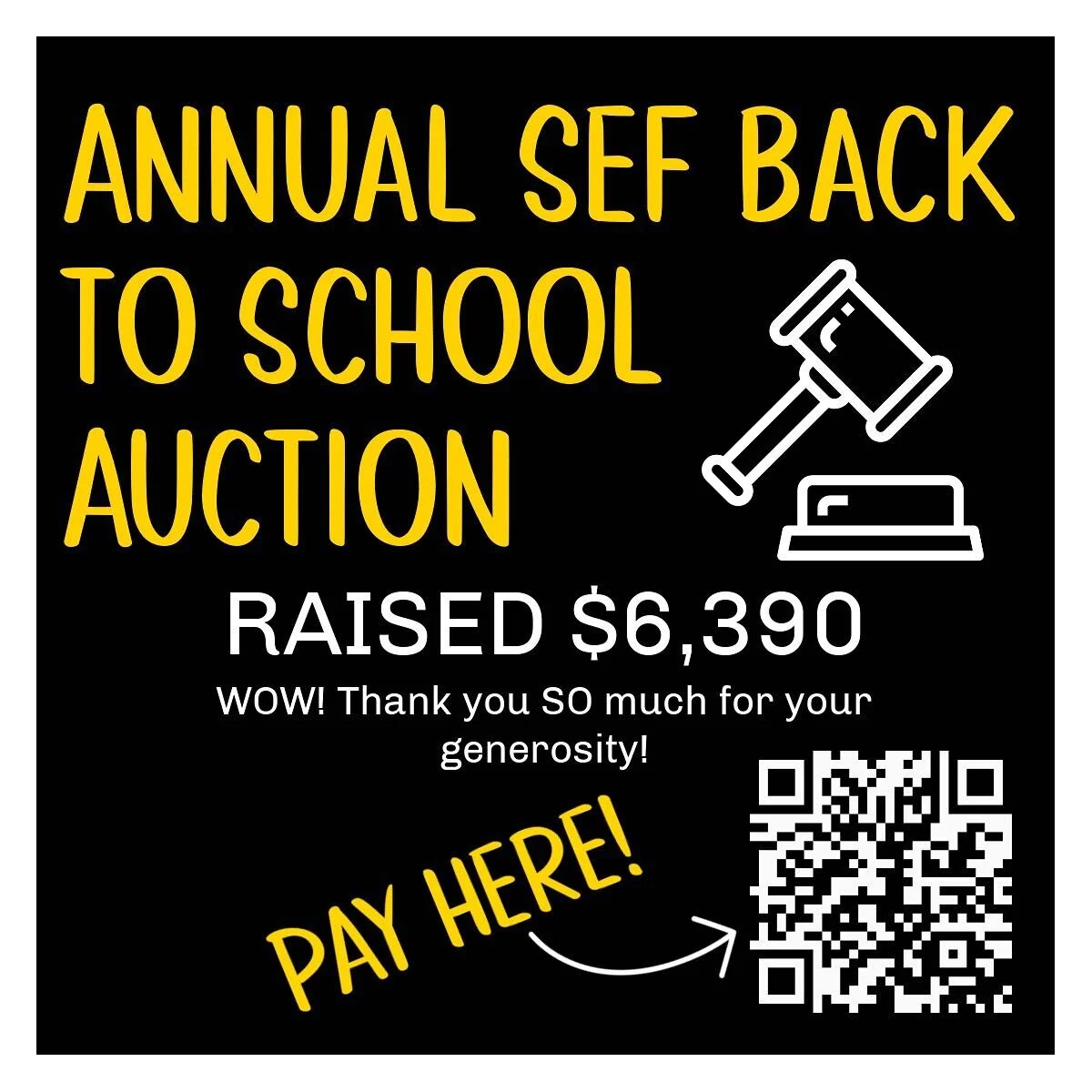 WOW! Together we raised $6,390! Thank you so very much for your generosity! If you are one of our lucky winners please go to https://givebutter.com/wl9kFE to pay! You will be contacted about your winnings soon there after! 
#swallowschool #backtoscho