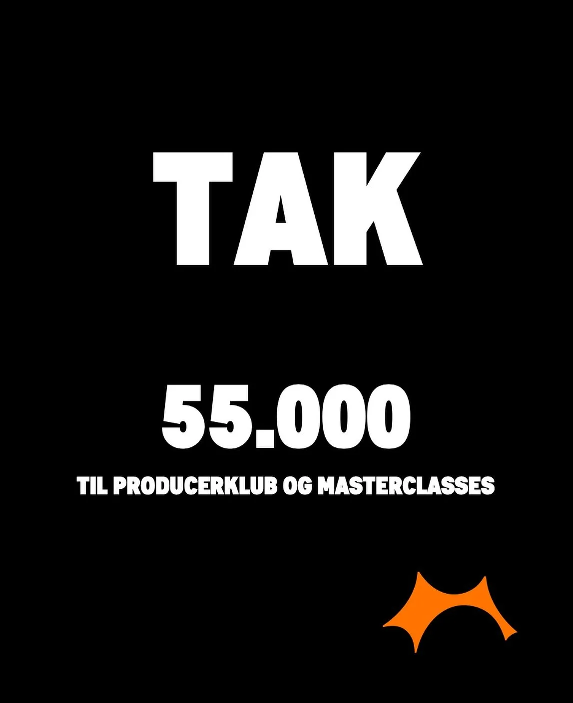 Tak er kun et fattigt ord 🧡 Vi har f&aring;et 55.000 til at drive ProducerKlub og masterclasses i et helt &aring;r. Vi er s&aring; mega taknemmelige og stolte over, at en akt&oslash;r som @roskildefestival kan se v&aelig;rdien af det vi laver. 

Tak