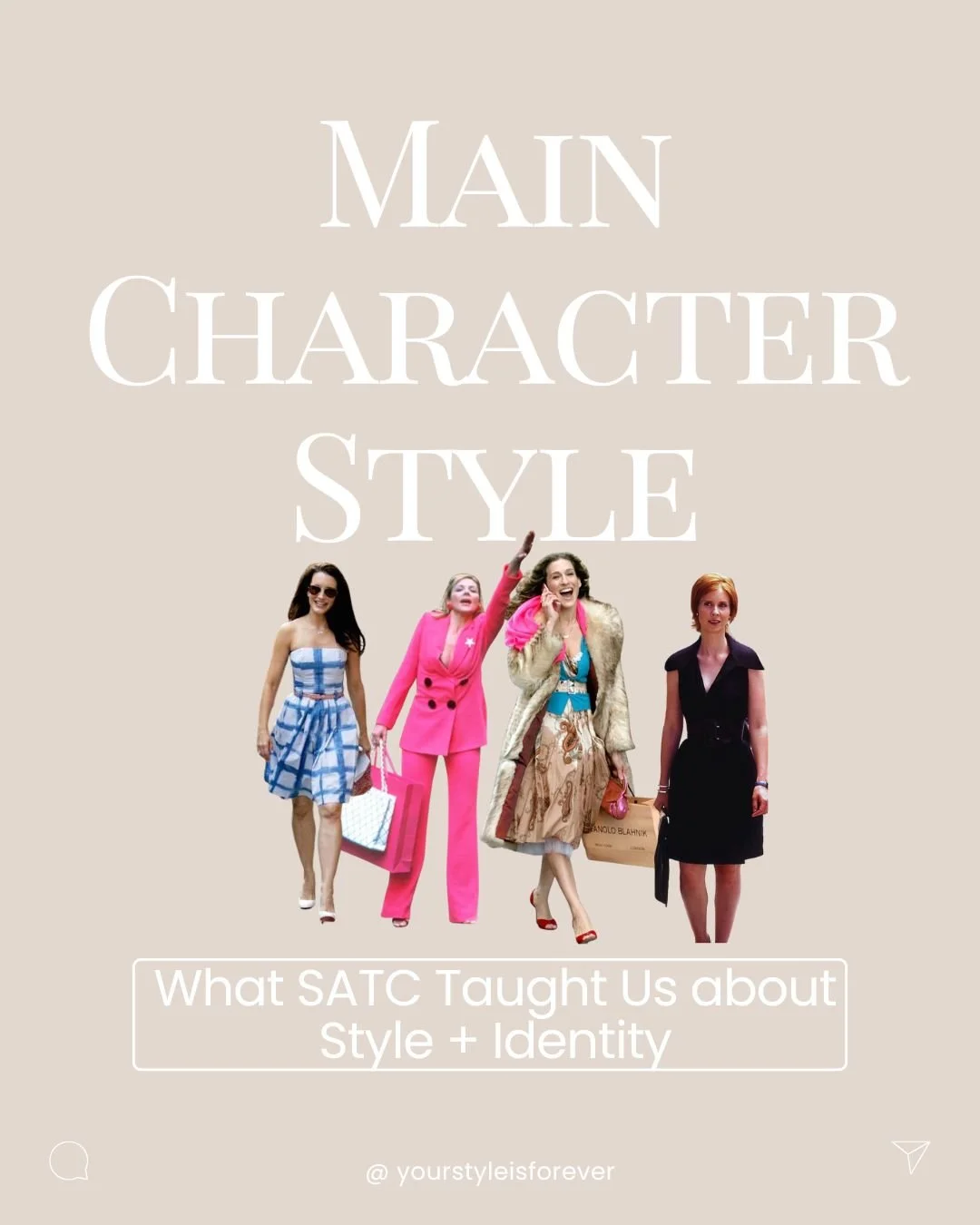 I've been rewatching Sex and the City, and here's what stood out: Carrie, Charlotte, Miranda, and Samantha didn't just throw on clothes they wore their identities. 
Every choice reflected who they were and how they wanted to move through the world.
Y