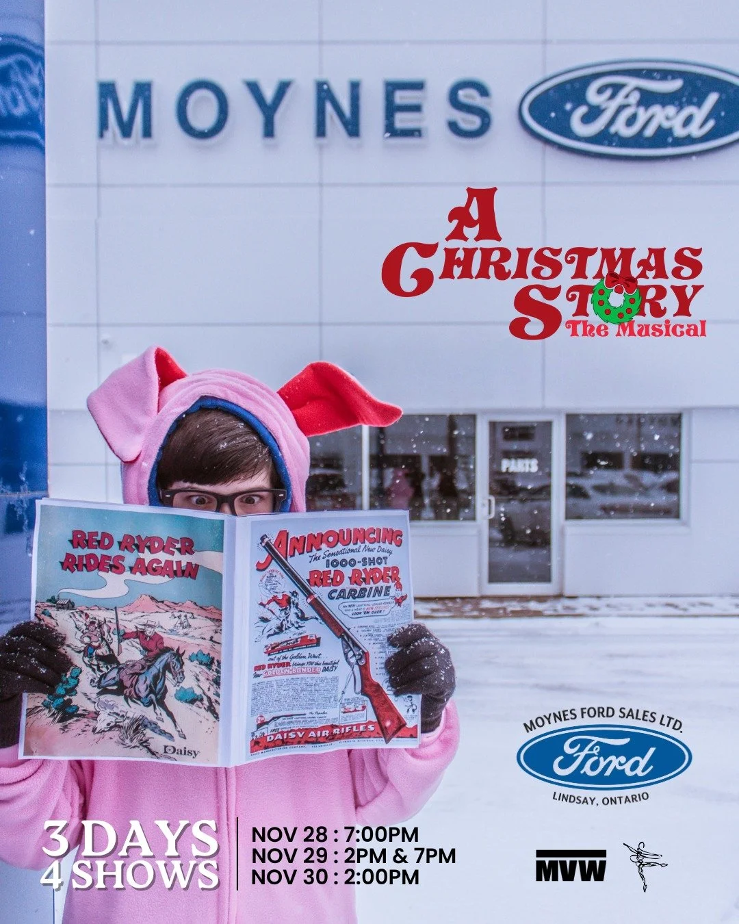 Ralphie&rsquo;s got his wish list ready &mdash; have you got your tickets yet?🎄👓

Moynes Ford Lindsay
@lindsay_dance_studio 
@mvwconstruct_eng 

3 Days | 4 Shows
📅 November 28 @ 7:00PM
📅 November 29 @ 2:00PM &amp; 7:00PM
📅 November 30 @ 2:00PM
?