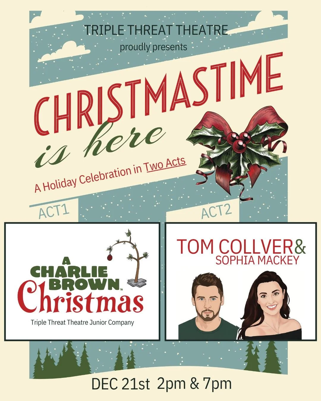 CHRISTMASTIME IS HERE🎄✨
A Holiday Celebration In Two Acts

🔸Act One: features T3's junior company and choir for a heartwarming production of &quot;A Charlie Brown Christmas&quot; - based on the 1965 animated classic by Charles M. Schulz. 
🔸Act Two
