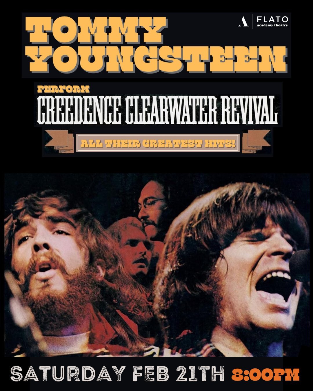 Travel back in time to the 60&rsquo;s counterculture with the music of CCR 🎶🔥
Tommy Youngsteen performs The Very Best of Rock legends Creedence Clearwater Revival!

📅 February 21, 2026
⏰ 8:00PM
🎟 Tickets on sale now! Visit our website 'What's On'