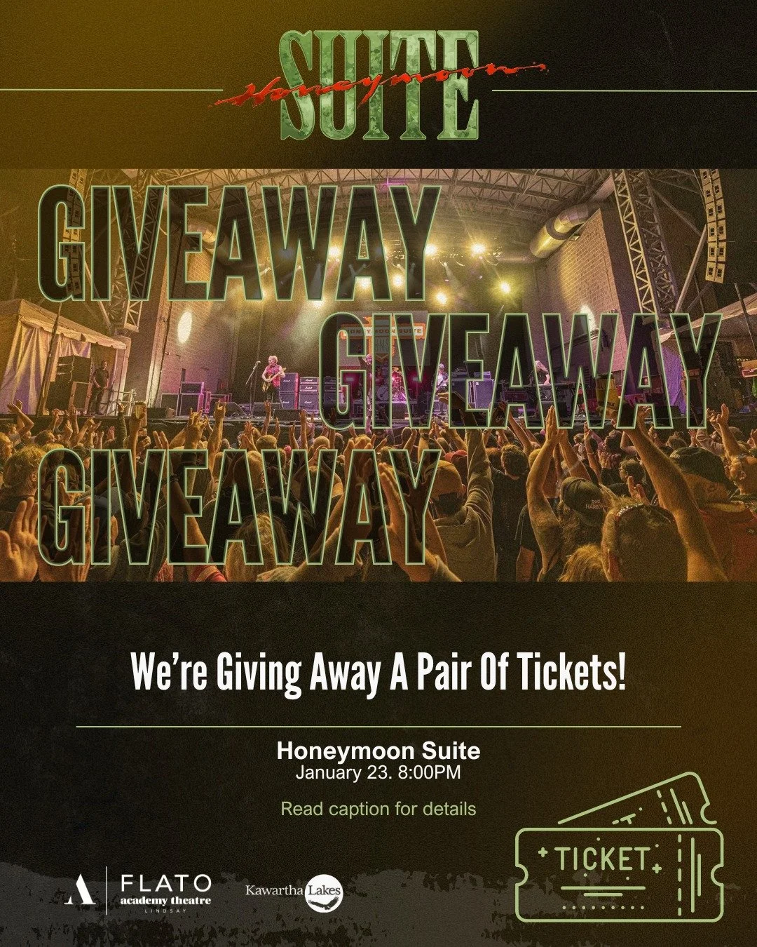 Want to Win 2 Tix to Honeymoon Suite??✨🎵
To be entered into the draw, click the 🎟WIN TIX link in our bio 🔗 

It could be YOU!

 #HoneymoonSuite #rockconcert #flatoacademytheatre #kawarthalakes #ticketgiveaway