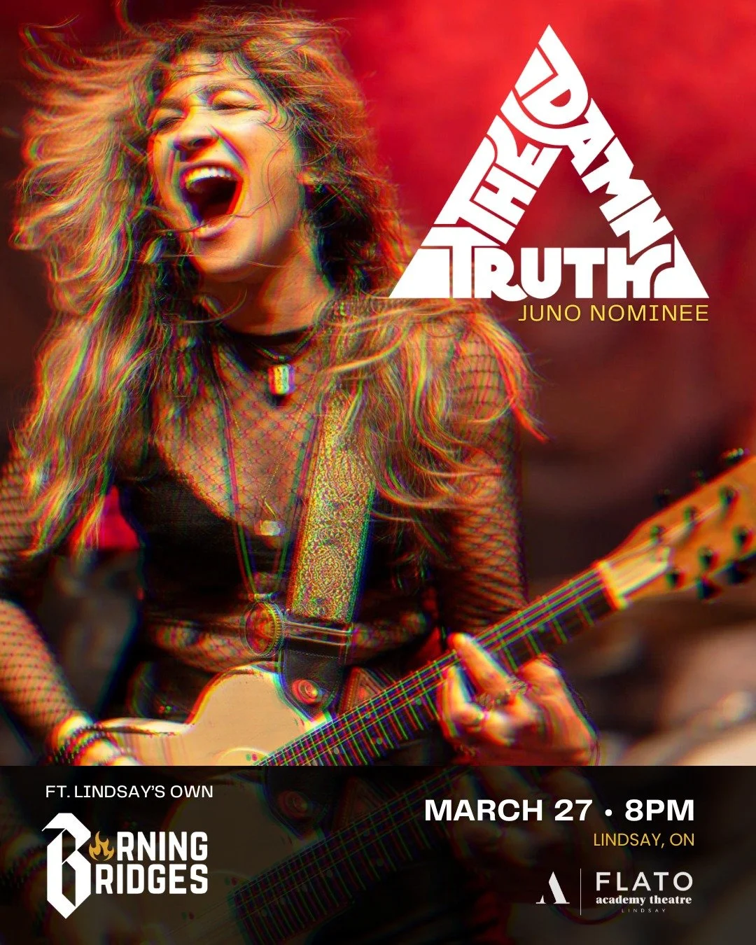 SURPRISE FEATURE! ✨
We're so excited to announce Lindsay's very own @officialburningbridges joining @thedamntruth on March 27!
Come support The Damn Truth in their JUNO nomination AND support our local musicians!!
Get your tickets!

#flatoacademythea