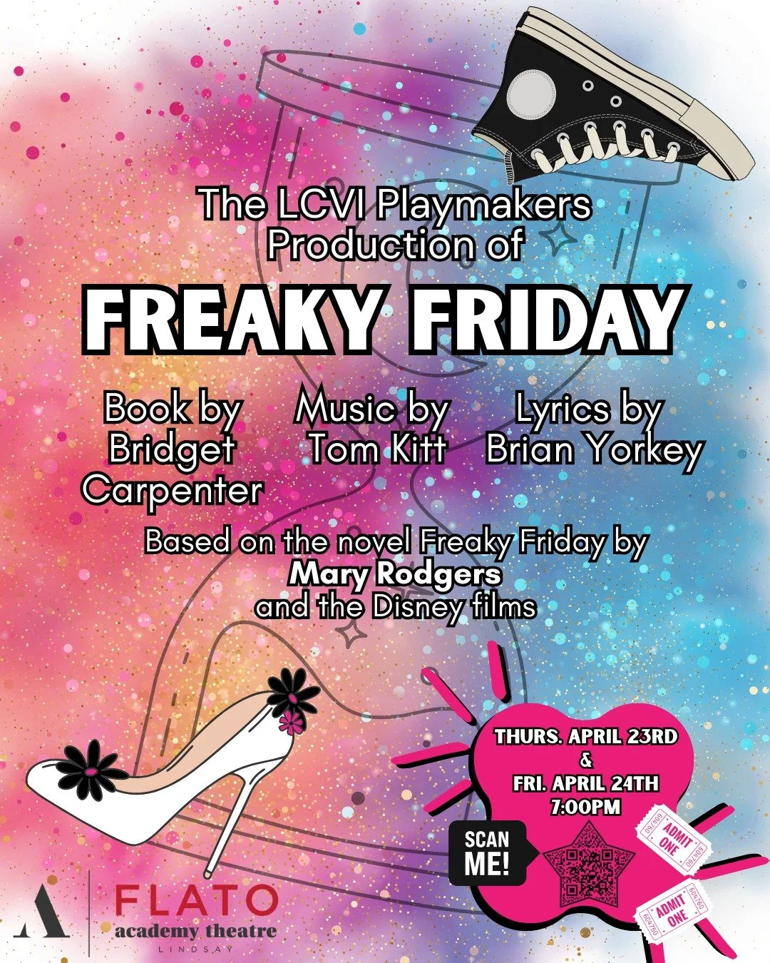 The LCVI Playmakers are back and ready to flip the script once again with FREAKY FRIDAY. 

Get ready for a hilarious, high-energy, and heartwarming theatrical experience that will have you laughing one minute and reaching for tissues the next. 

2 Ni