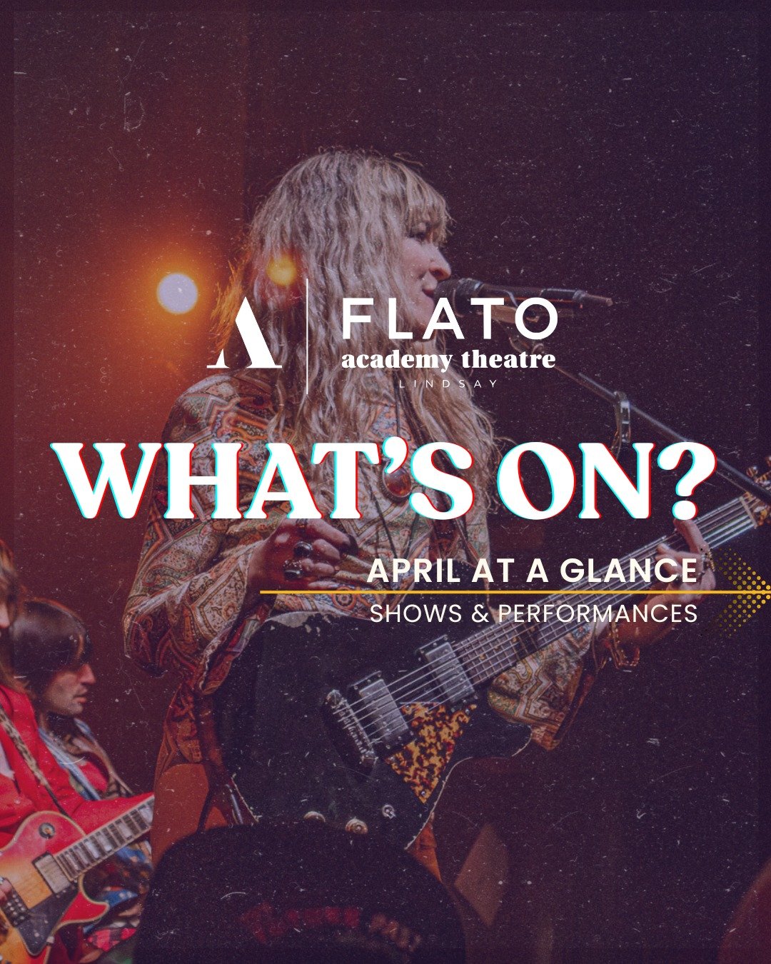What's On❓
Here's the month of April at a glance:

April 12 @ 1:00PM - Showcase Open Mic
April 17 @ 7:30PM - It's Too Late To Stop Now
April 18 @ 8:00PM - Fleetwood Mac Mania
April 23-24 @ 7:00PM - Freaky Friday
April 25@ 7:30PM - We Walk The Line
Ap