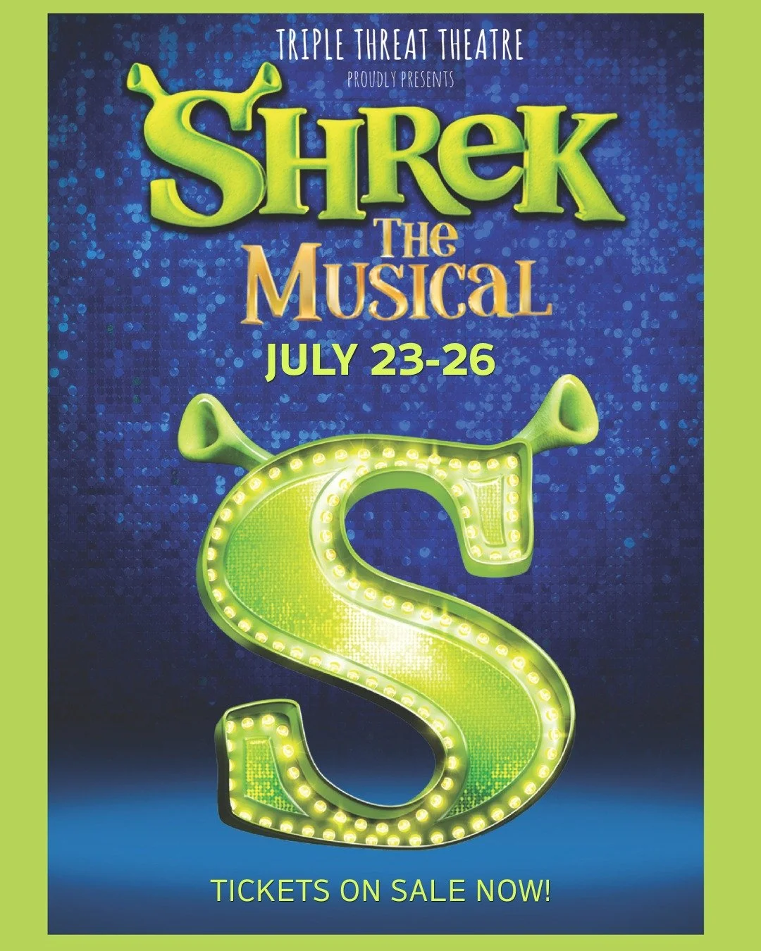 @triple.threat.theatre presents: SHREK The Musical

Get ready to laugh your donkey off&hellip; because this ain&rsquo;t your typical fairy tale. 
All the way from Far Far Away for 5 Shows Only! 💚

Starring: Nicholas Higgs, Tom Collver, and Sophia Ma