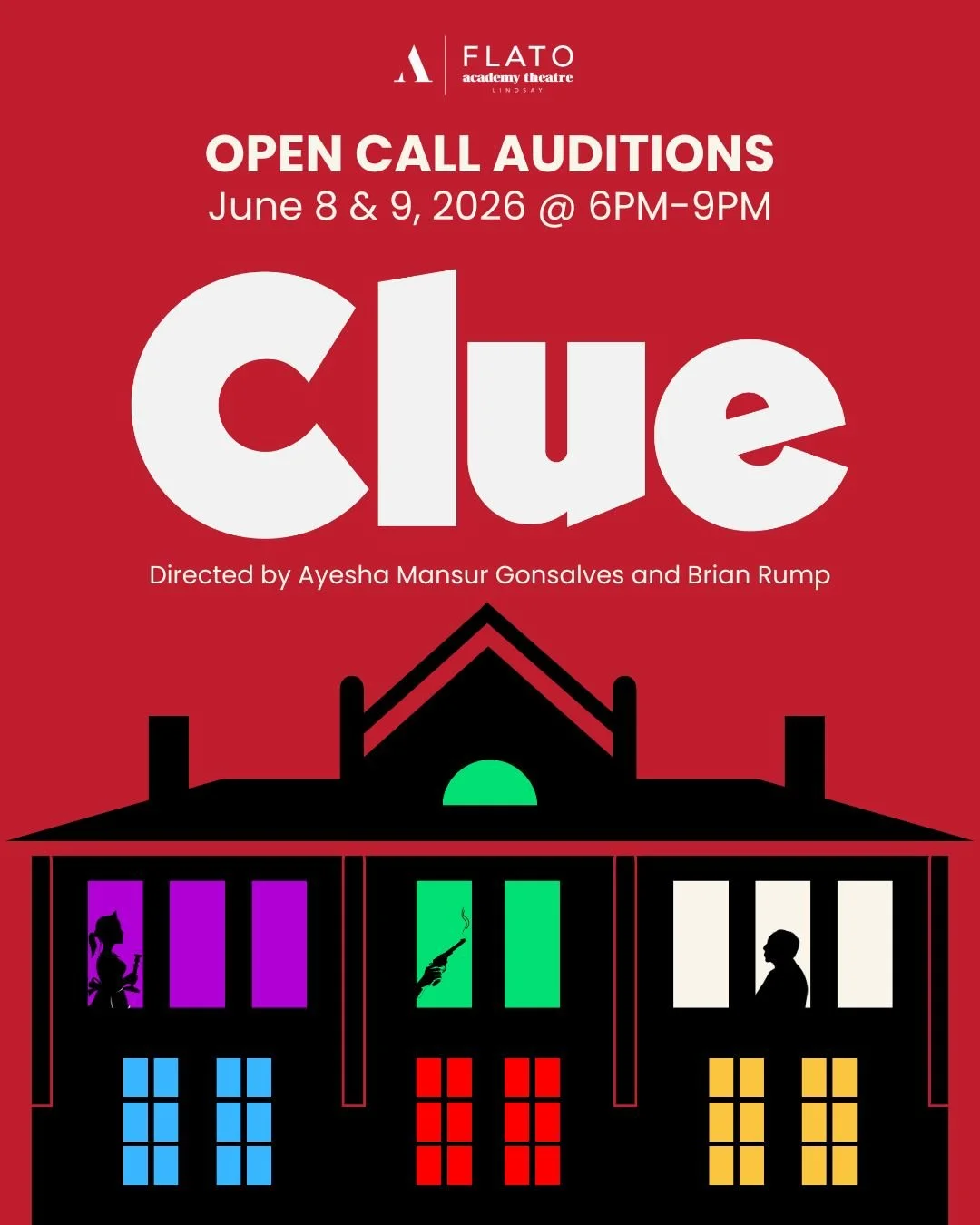 Murder, mystery and mayhem await 👀 

Open auditions for CLUE are officially here!
June 8-9 @ 6PM-9PM

&bull; Auditions open to individuals 18+
&bull; Gender fluid casting (gender of characters stays the same)
&bull; Callbacks June 15th @ 6PM-9PM
&bu