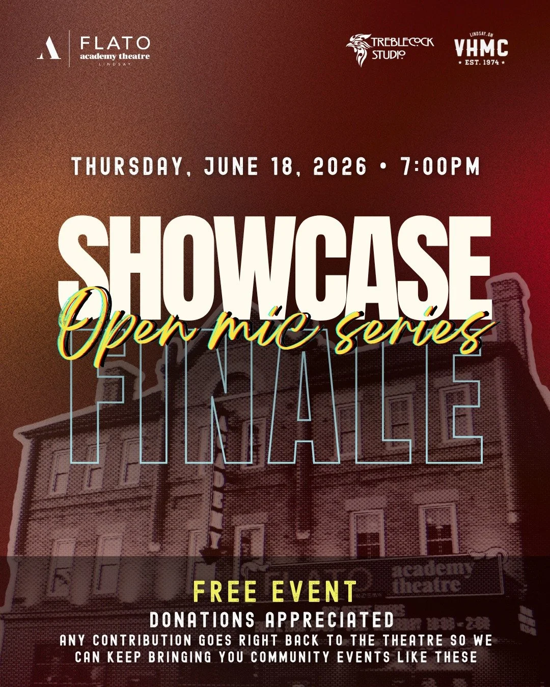 ✨The Finale is here!✨

Come support your neighbours and friends in the community!
We are so excited to have our finalists grace our stage on June 18!

Save the date!!

Free event!
Donations are encouraged&ndash;Your contribution goes right back into 