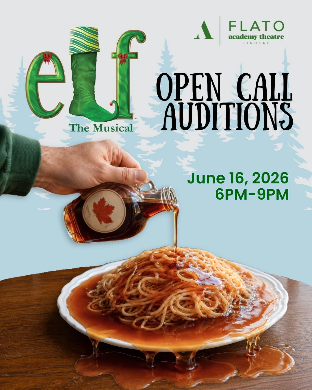 Pass the maple syrup and come show us your talent! 🎄
Join us for open call auditions for ELF The Musical!!
June 16 @ 6PM-9PM

Sign up at flatoacademytheatre.com/auditions
Link in Bio

#FlatoAcademyTheatre #performingarts #ELFTheMusical #Theatre #Kaw