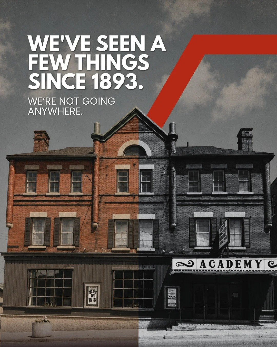 🎭 We've seen a few things since 1893.

Two World Wars. The silent film era. The arrival of talkies. Countless standing ovations.

The Academy Theatre isn't going anywhere.

We'll be right here.
Raising the curtain, welcoming audiences, and making me