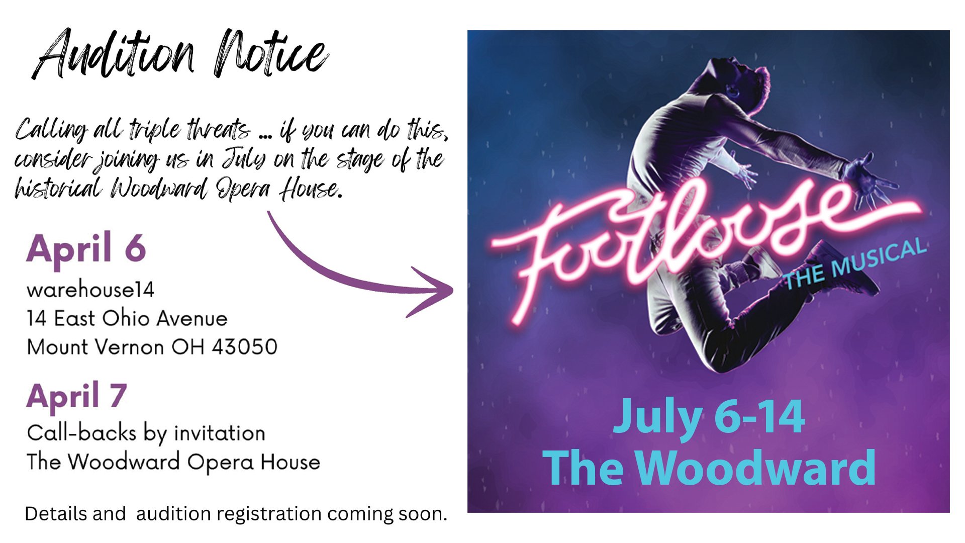 Cut loose this weekend with MTVarts and the Public Library of Mount Vernon and Knox County! &quot;Footloose&quot; auditions are this Saturday at MTVarts' warehouse14 (info at www.mtvarts.com) and there are still FREE tickets available to see stars Da