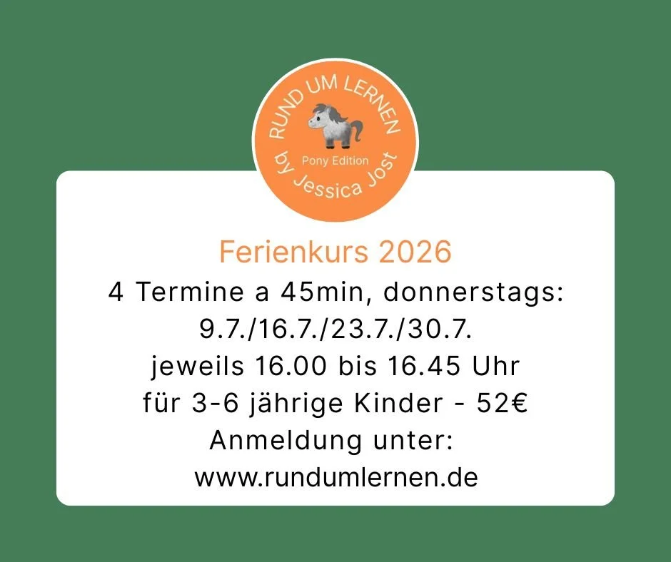 Reitpädagogikkurs für Kinder  3-6 Jahre
Den Ersatztermin (6.8.) gibt es, falls ich z.B. auf Grund gefährlicher Wettervorhersagen absagen muss. Es können maximal 4 Kinder teilnehmen. Da Ferien sind, gibt es bei Abwesenheit an mind. einem Termin 20% Ra