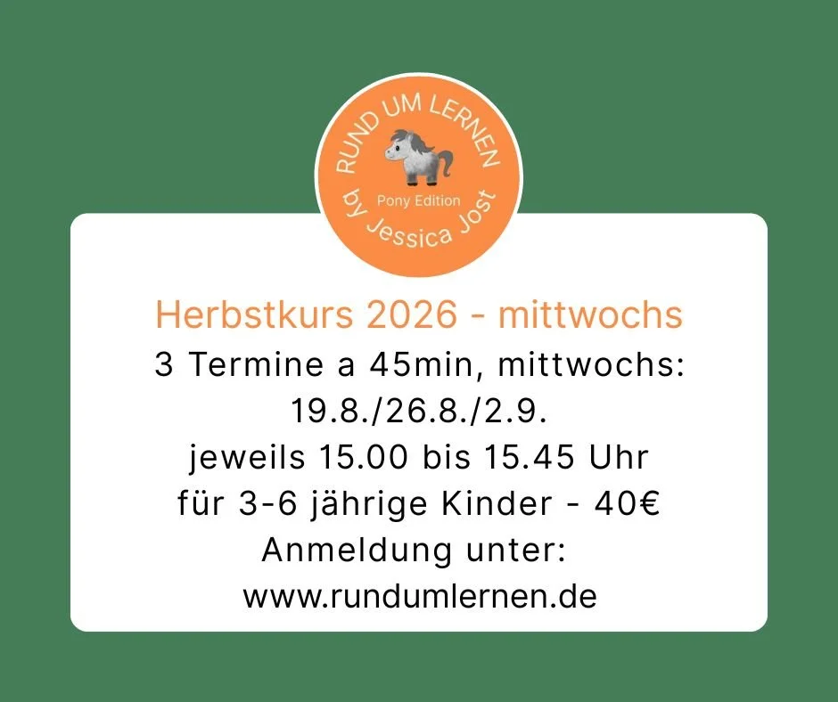 Reitpädagogikkurs für Kinder  3-6 Jahre
Den Ersatztermin (9.9.) gibt es, falls ich z.B. auf Grund gefährlicher Wettervorhersagen absagen muss. Es können maximal 4 Kinder teilnehmen. 