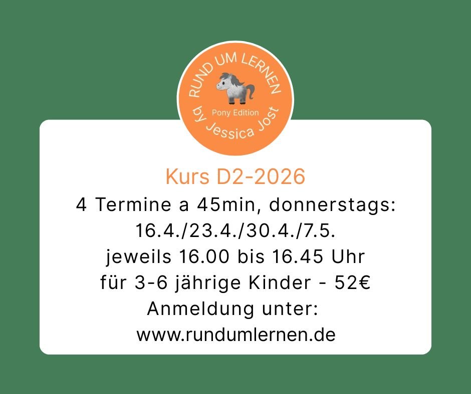AUSGEBUCHT - Reitpädagogikkurs für Kinder  3-6 Jahre
Den Ersatztermin gibt es, falls ich z.B. auf Grund gefährlicher Wettervorhersagen absagen muss. Es können maximal 4 Kinder teilnehmen.