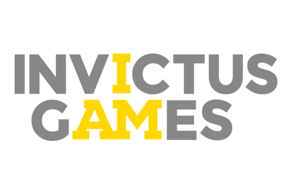 Logo for Invictus Games with the words 'INVICTUS GAMES' in gray and yellow text.
