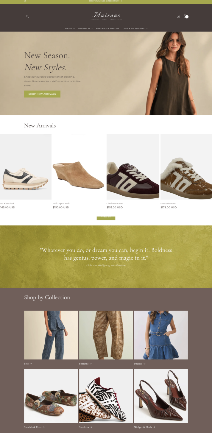 Clothing & Shoe Boutique Shopify Website Design