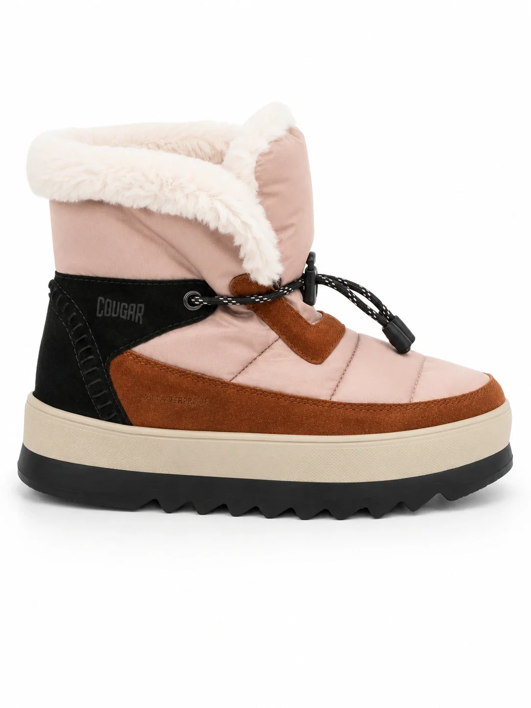 Cougar Vibe waterproof winter boots feature a nylon and suede upper with a cozy faux fur collar