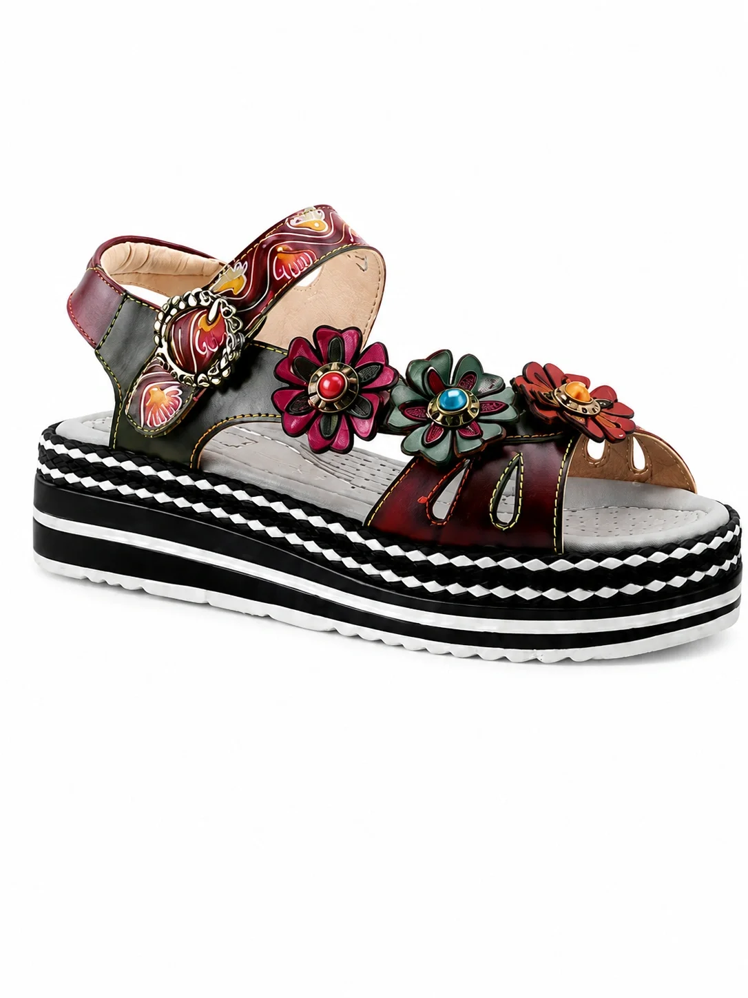 L'Artiste by Spring Step Laga slingback sandals featuring colorful, hand-painted leather floral appliqués