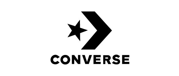 Converse logo with a star and chevron symbol above the word 'CONVERSE' in bold black letters.
