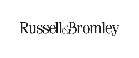 Russell & Bromley logo with black text on a white background.