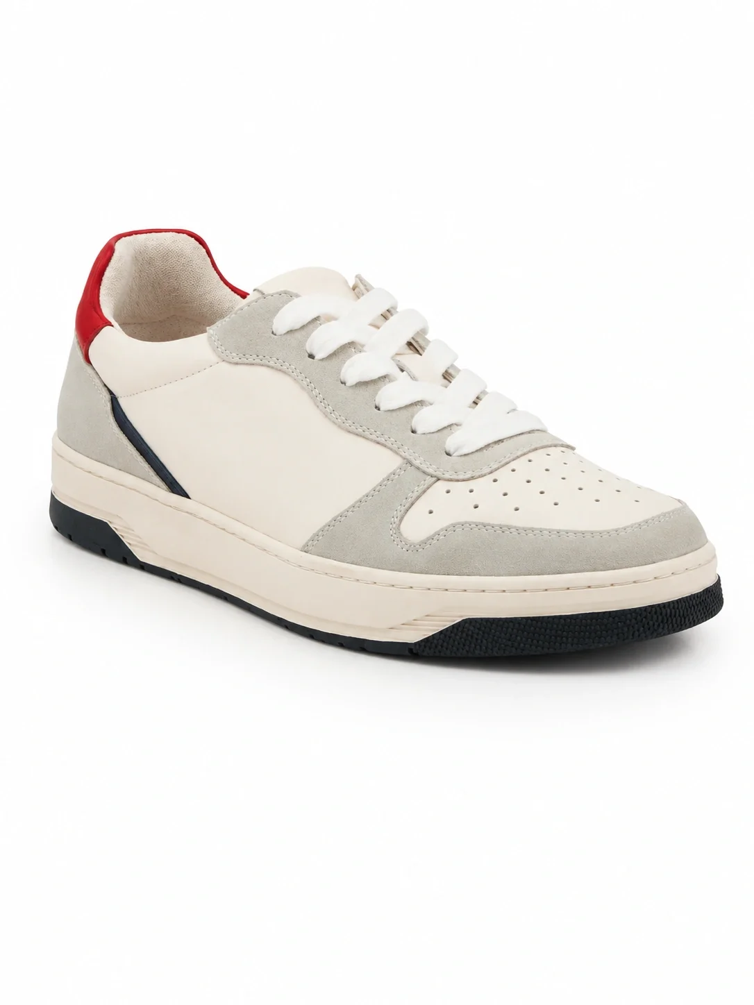 Antonio Sneakers featuring a white leather upper with grey suede overlays.