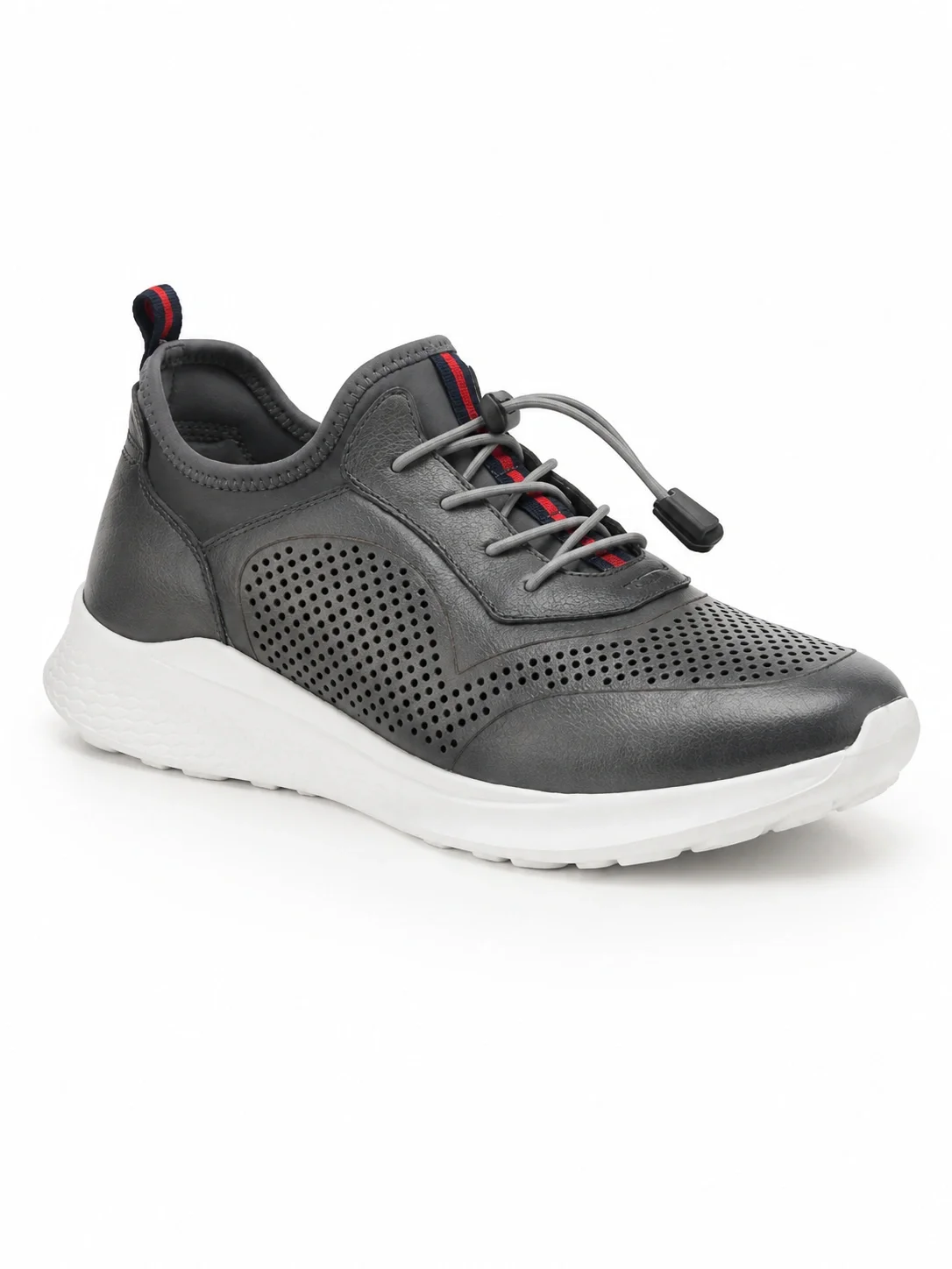 Spring Step Men's Kris Sneakers featuring breathable pin-dot perforations and a grey leather upper.