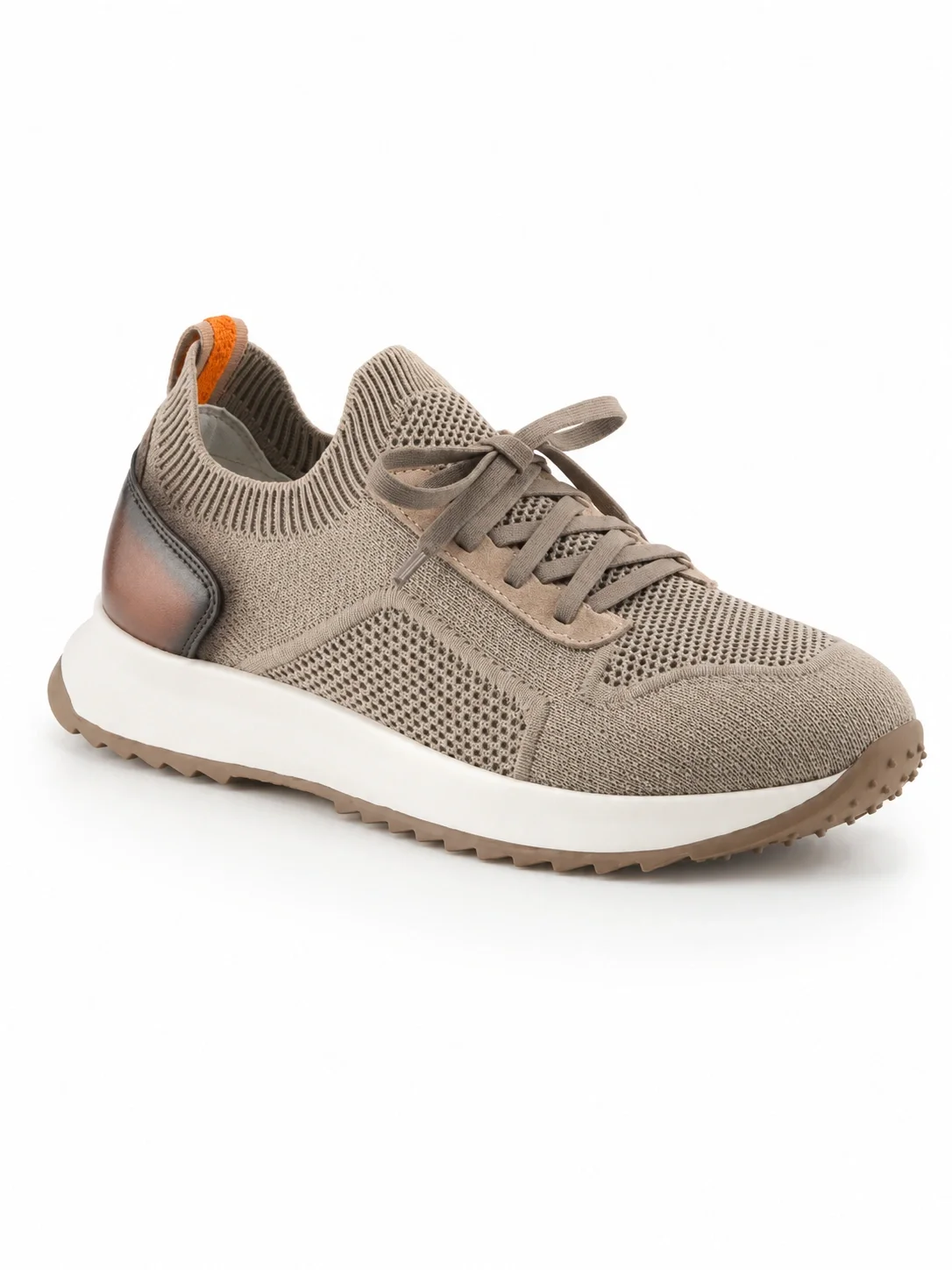 Spring Step Draven men's fashion sneakers in beige, featuring a breathable knit upper and a stylish metallic heel counter.