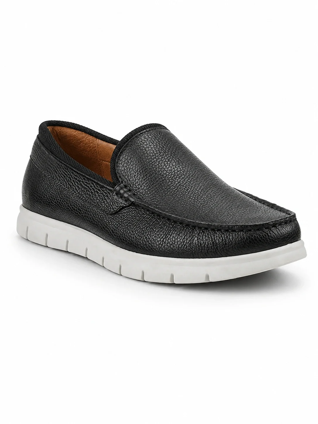 Spring Step Men's Gabino shoes in black with a textured leather upper and white rubber sole