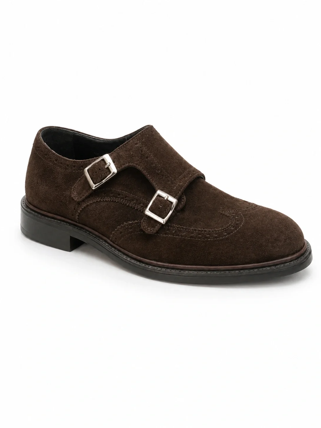 George Hogg Bitter Brown Suede Shoes, featuring a double buckle design and rubber sole