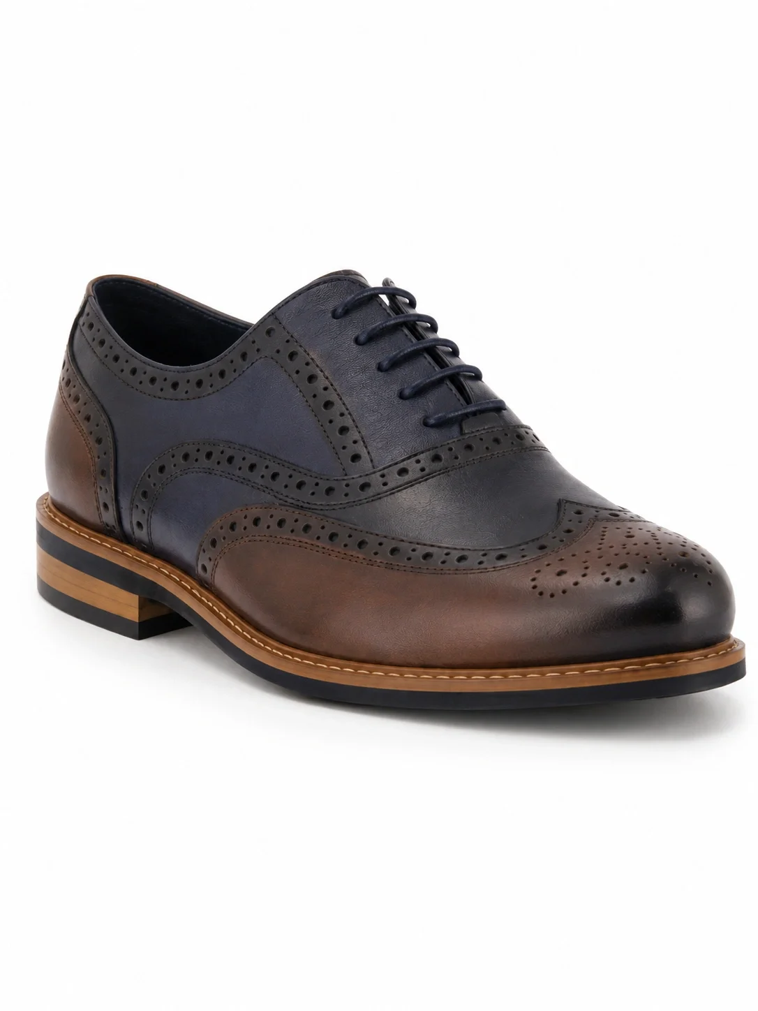 L'Artiste Men's Niko Oxford shoes feature a multi-colored leather design with navy and brown tones