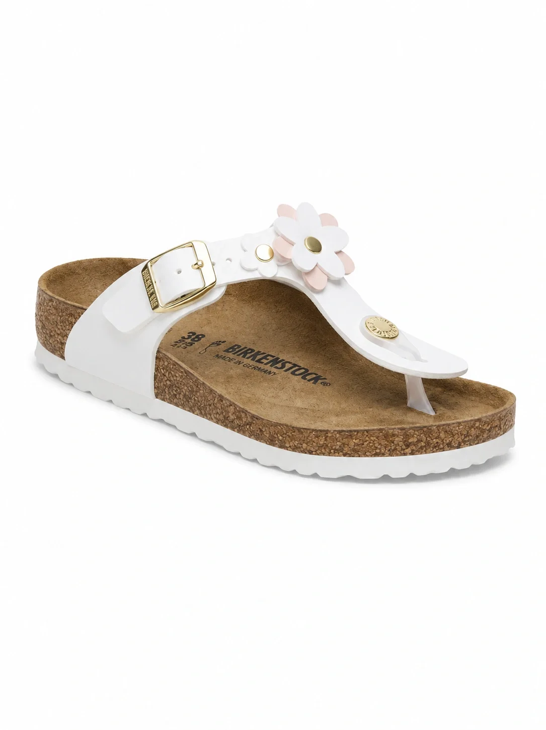 Birkenstock Gizeh Flowers kids' sandals in white with floral detailing