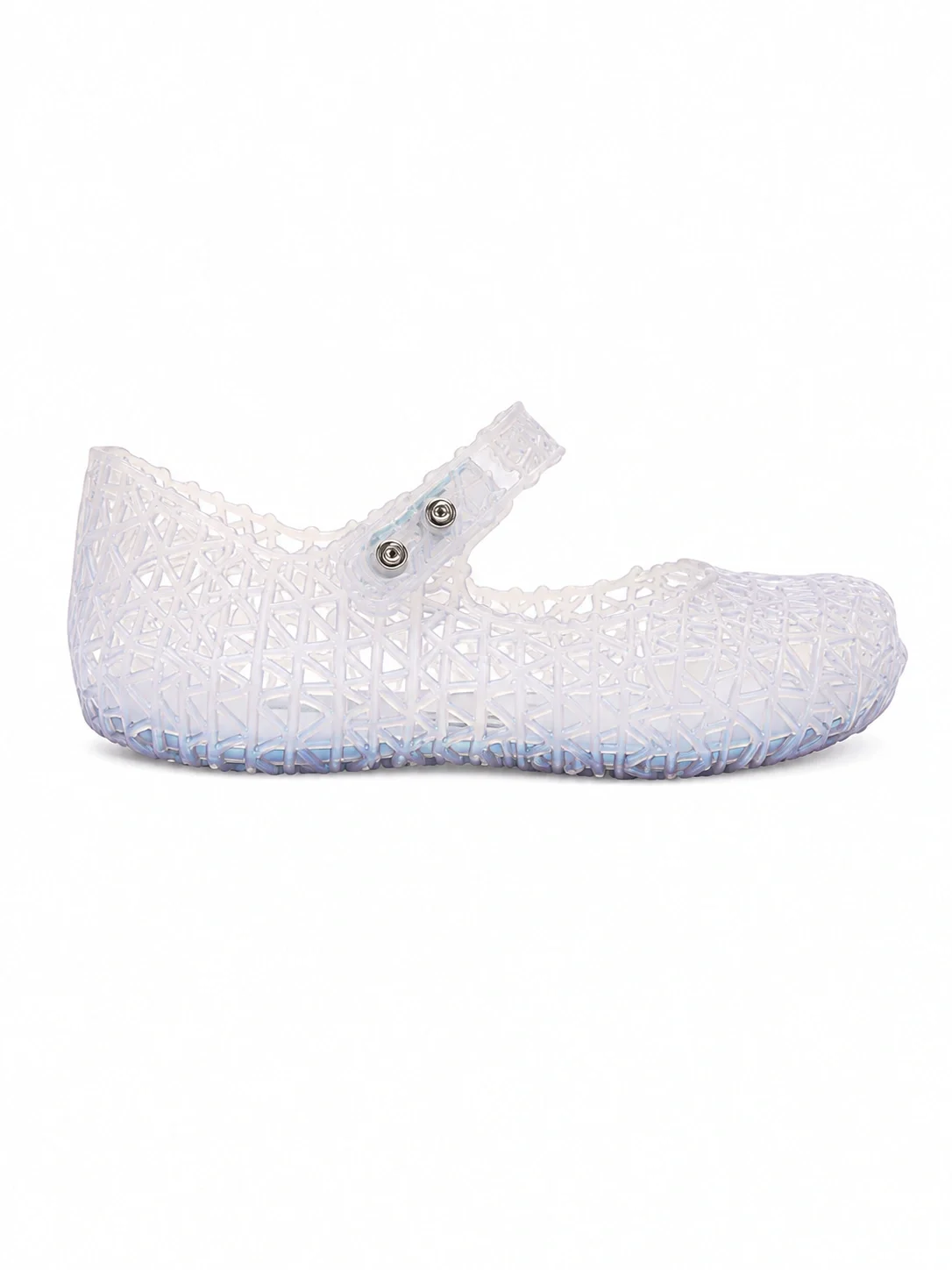 Mini Melissa Campana Papel baby shoes, featuring a clear, glittering interwoven lattice design