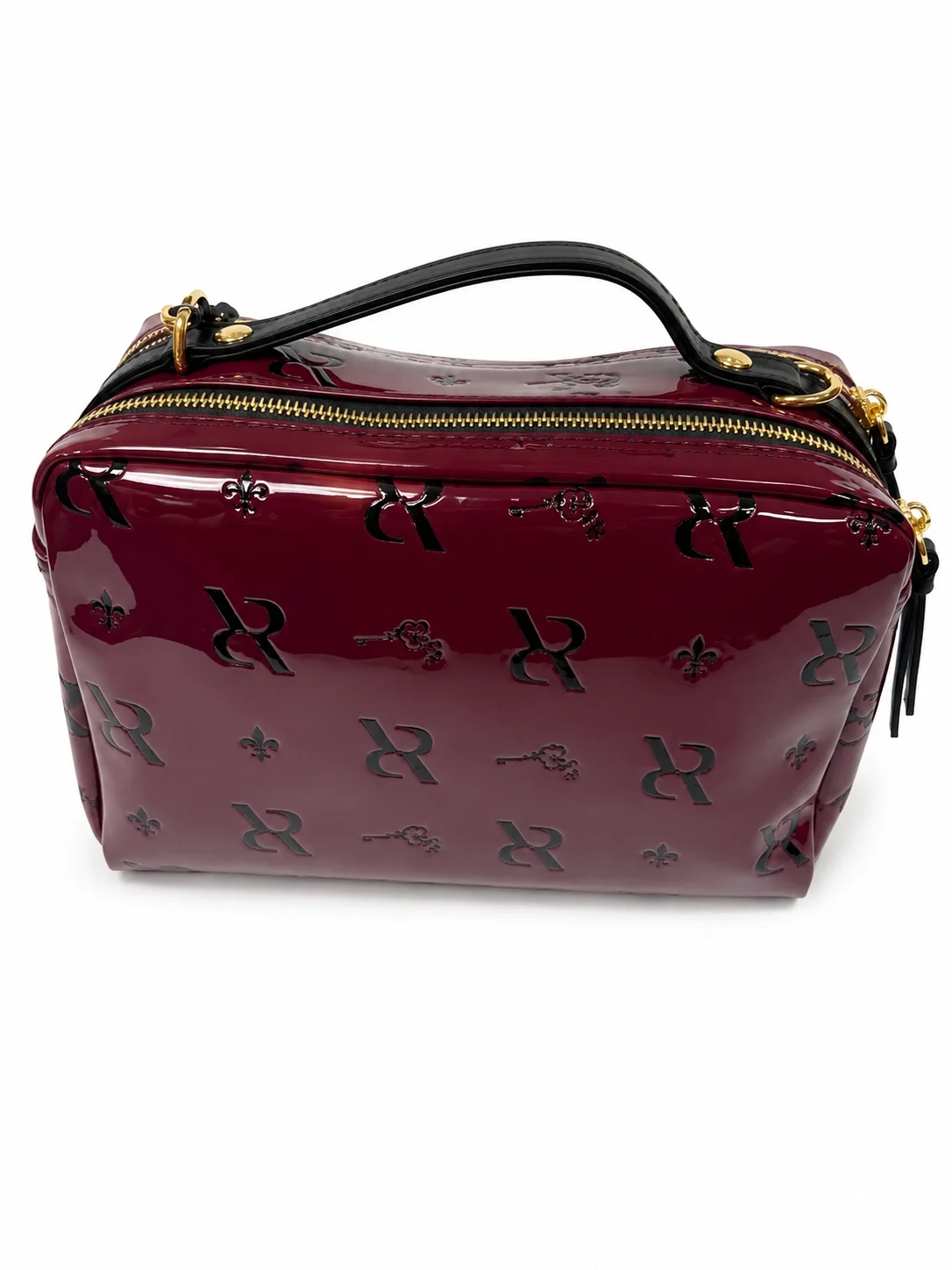 Bruno Rossi Mono Lux handbag in a burgundy color with a patent, glossy finish