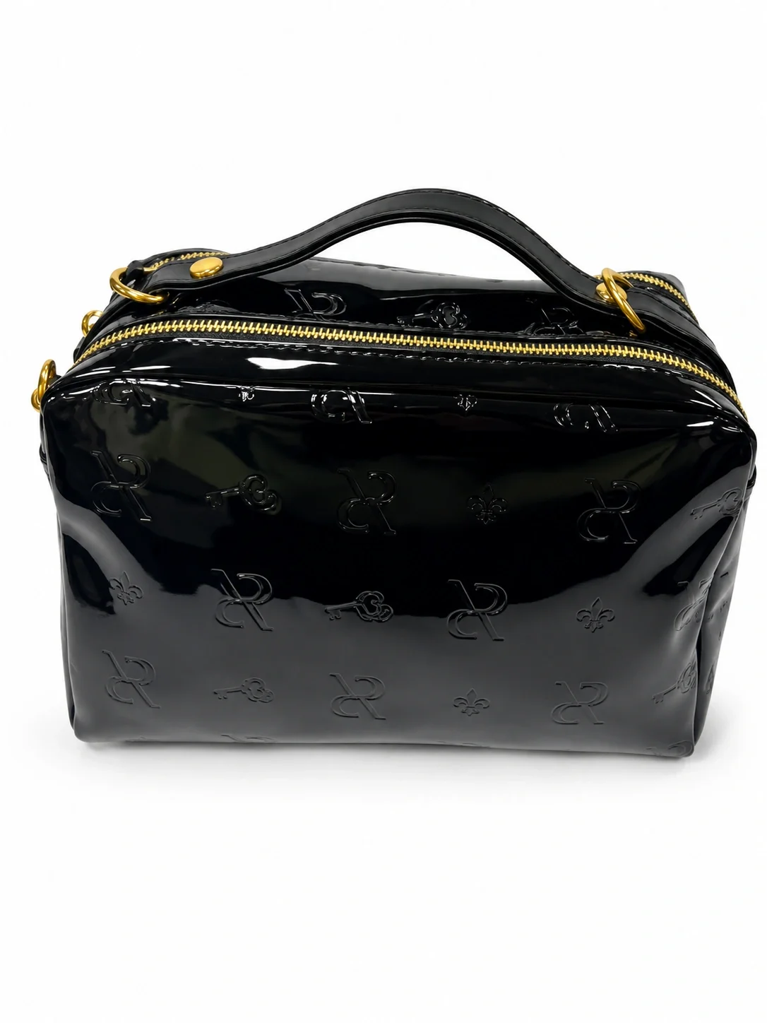 Bruno Rossi Mono Lux handbag in a black color with a patent, glossy finish