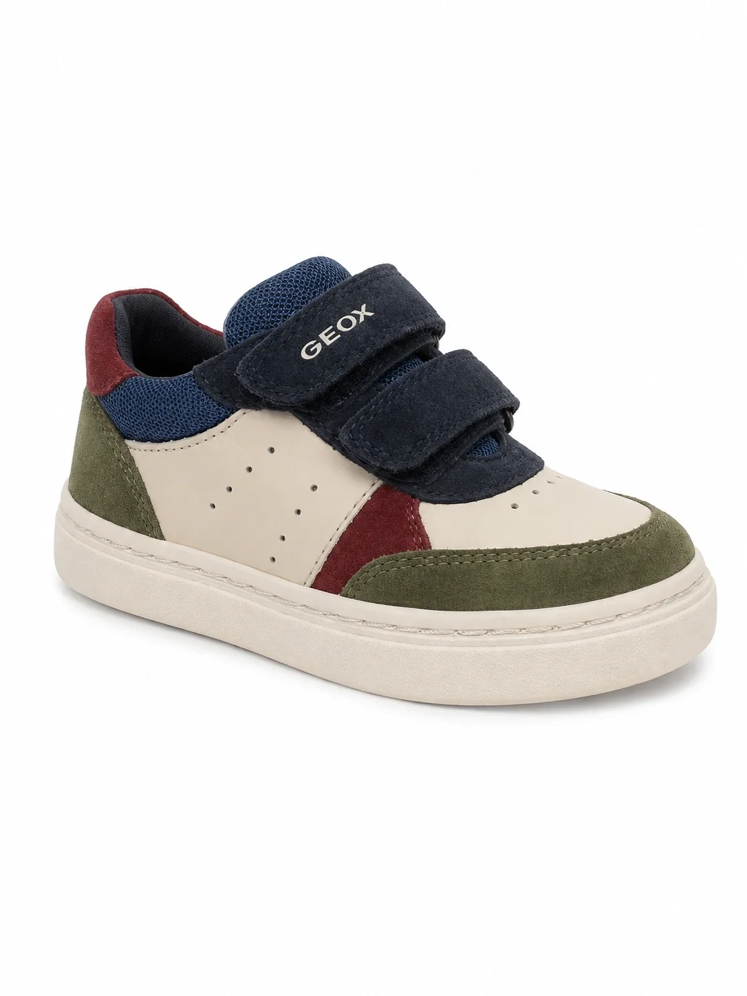Geox B Nashik Boy sneakers, featuring a multicolor design with navy blue hook-and-loop straps and a breathable sole