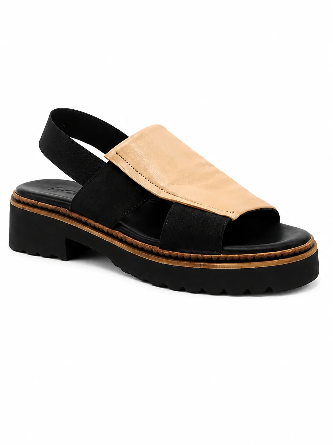 These Bueno Amy Slingback Sandals feature a two-tone leather upper with a distinctive block-colored vamp and a sturdy lug sole platform