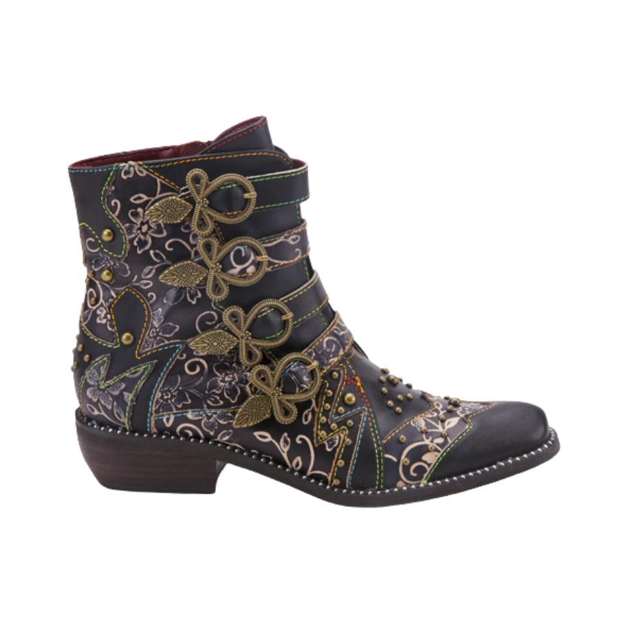 L'Artiste Rodeha women ankle boots in leather black 3 4.png