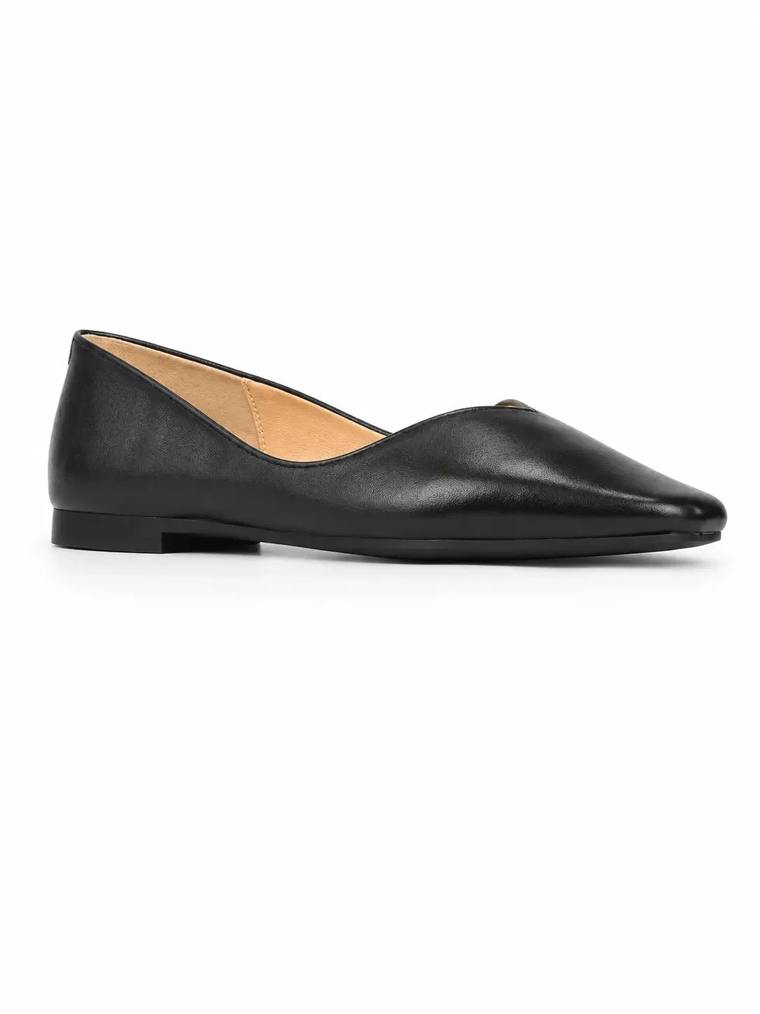 EOS Adriana black leather shoes featuring a distinctive pointed toe and a curved topline